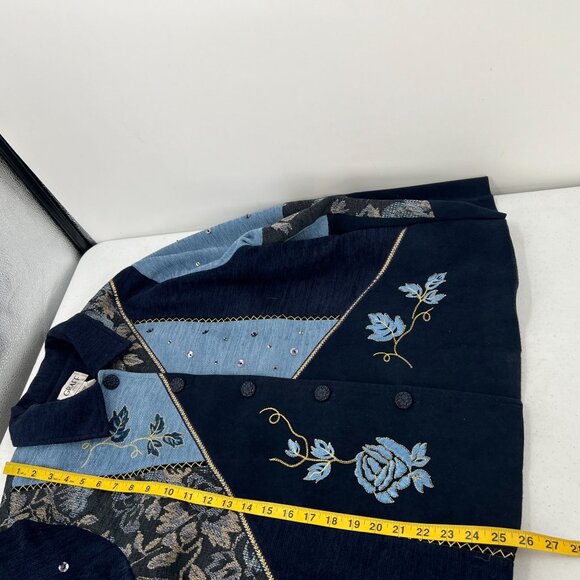 Graff Petite Large PL Patchwork Jacket Blue Embroidered Floral Embellished Lined - Picture 7 of 12